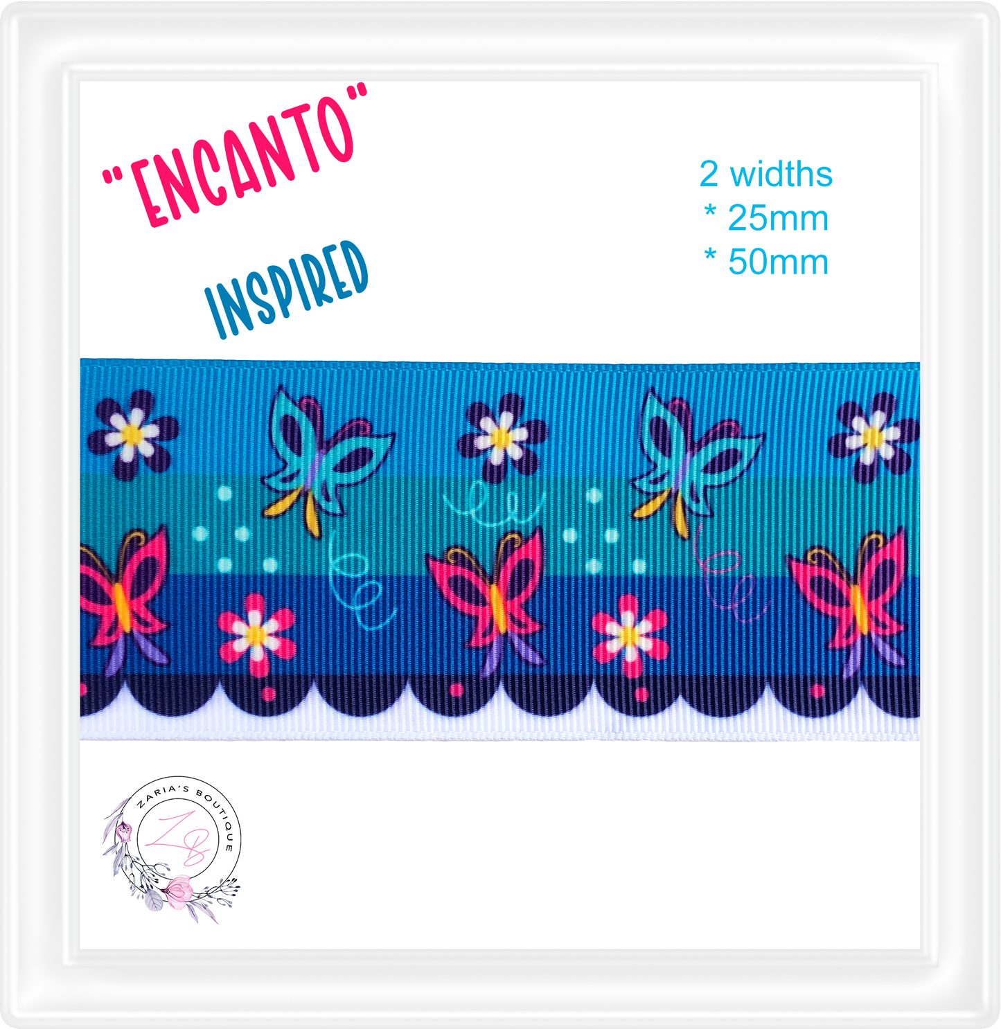 ⋅ Butterfly Encanto Inspired ⋅ Grosgrain Ribbon 25mm & 50mm ⋅ Per 2 Metre Lots
