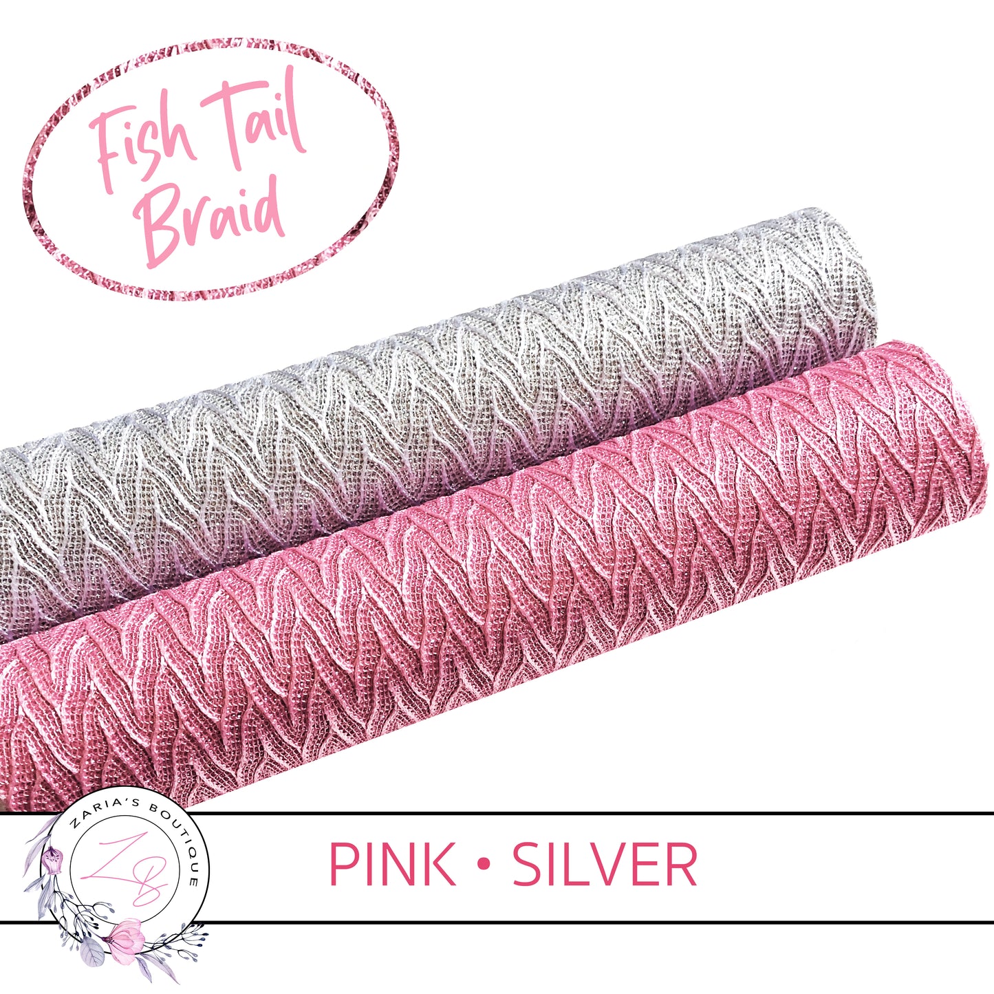Glitter Fish Tail Braid • Pink or Silver • Textured Faux Leather