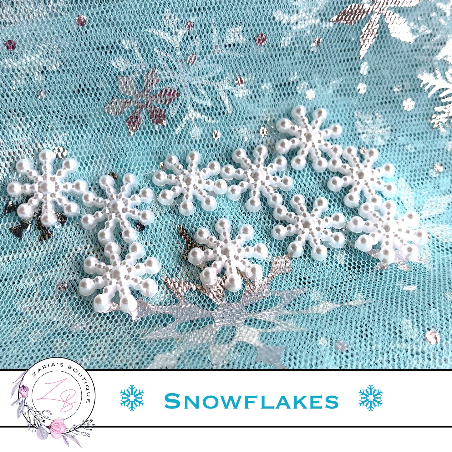⋅ Snowflakes ⋅ White Pearl Resin Bow Scrapbooking Embellishments ⋅