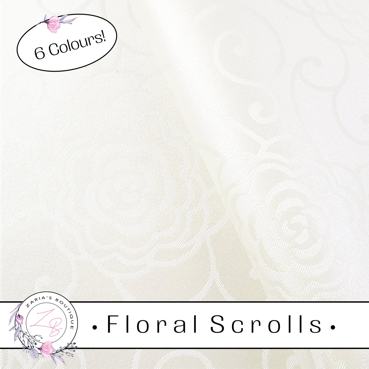 ⋅ Floral Scrolls ⋅ Silky Faux Leather ⋅ Snow White ⋅