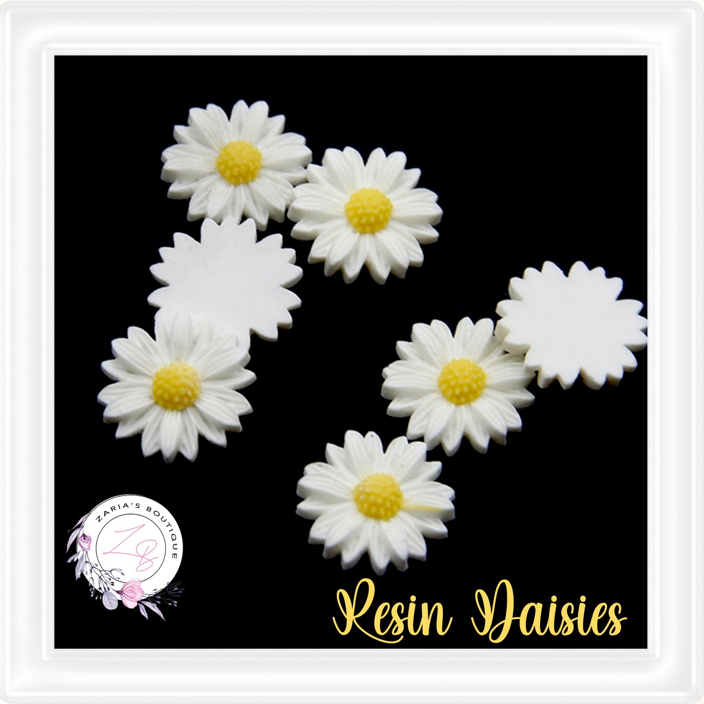 ⋅ White Daisy Flatback Resin Embellishments ⋅ 5 pieces ⋅