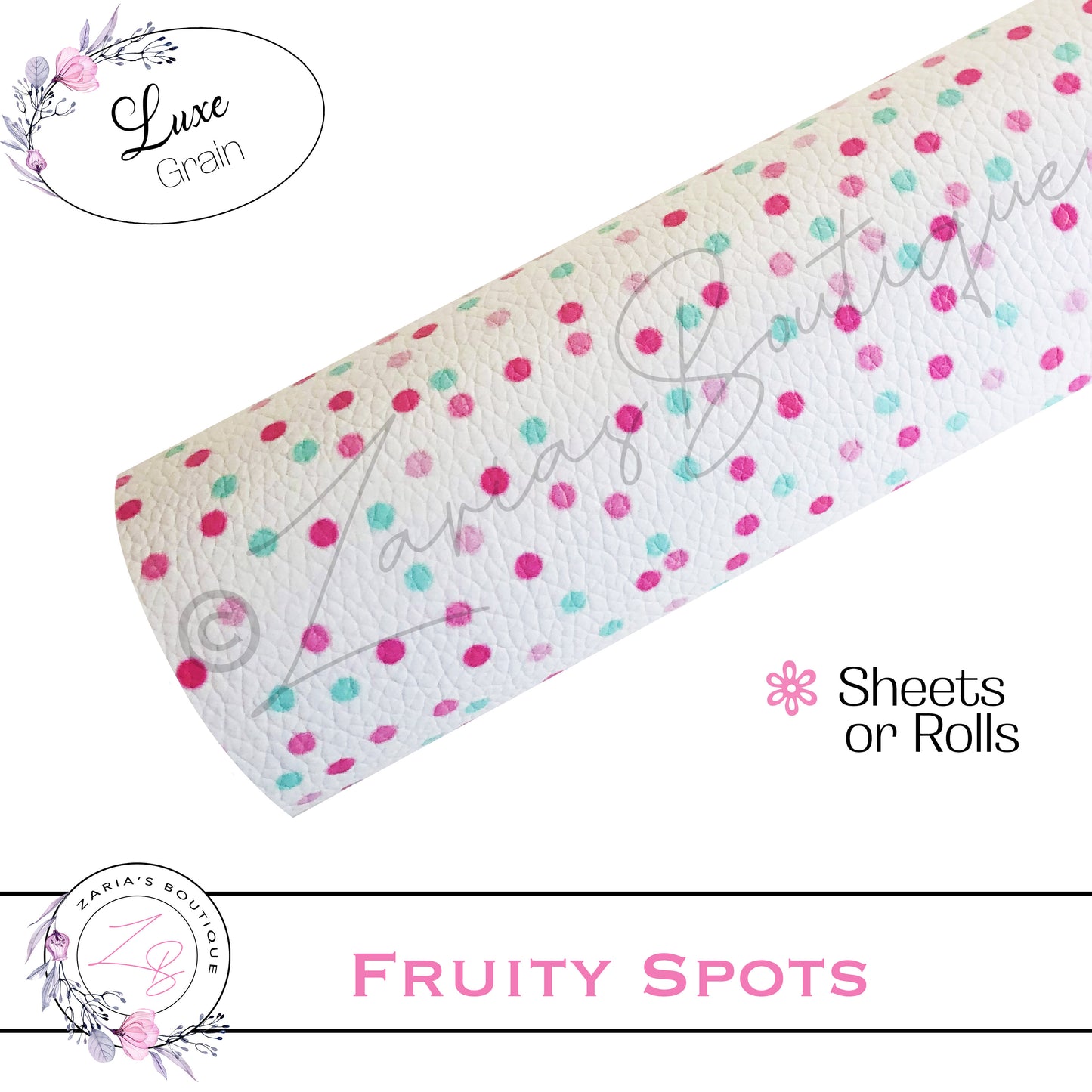 ⋅ Juicy Fruit ⋅ Polka Dots ⋅ Vegan Faux Leather ⋅ Single Sheets Or Rolls! ⋅