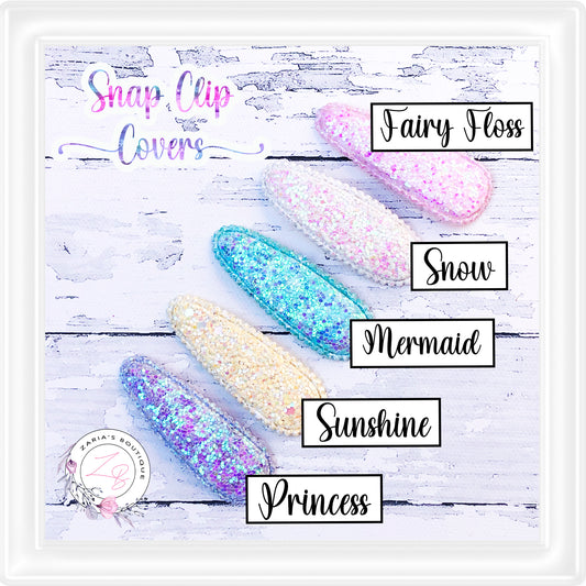 ⋅ Glitter Snap Clip Covers ⋅  5 Colours ⋅ Per Pair ⋅