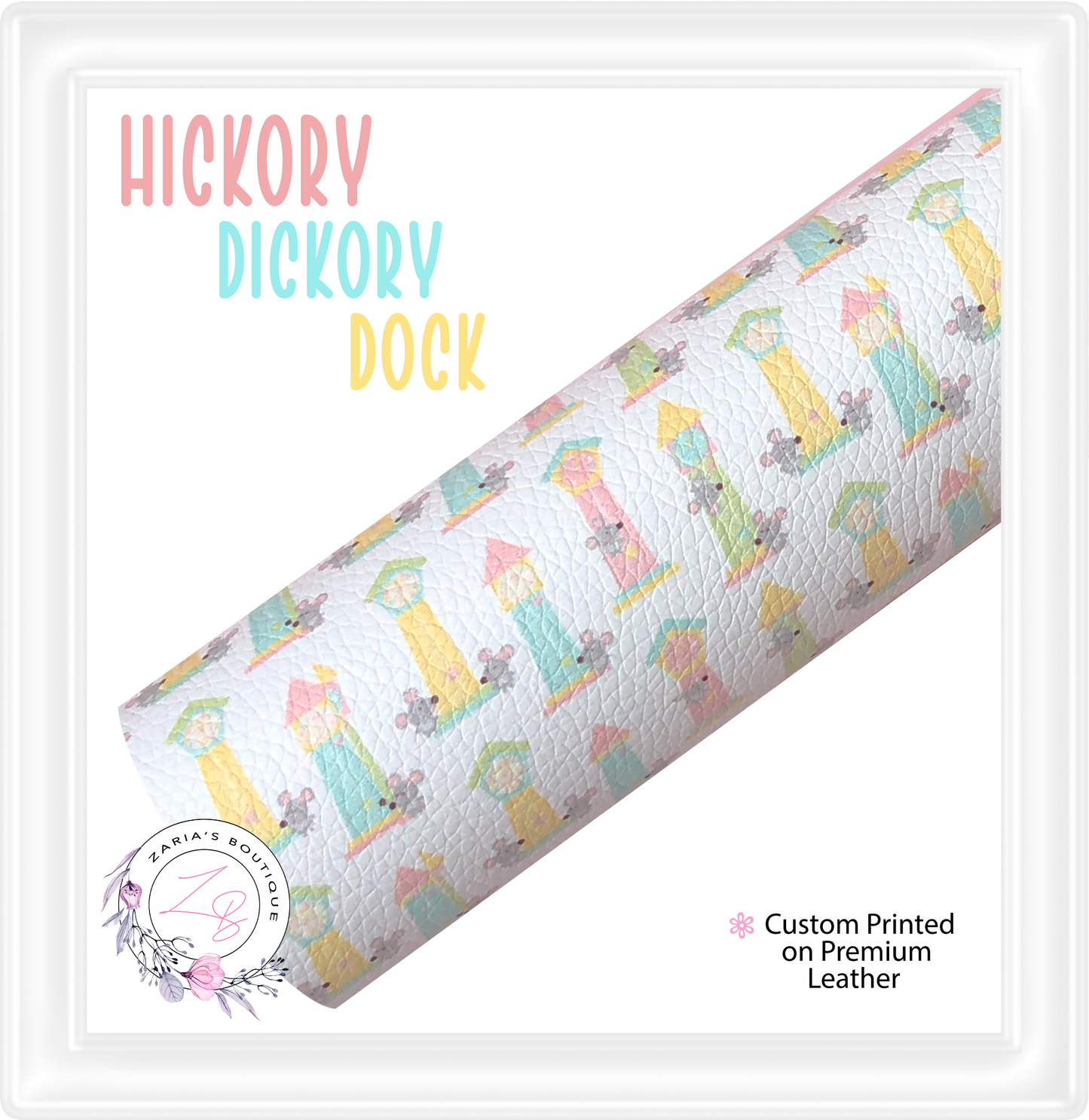 ⋅ Hickory Dickory Dock ⋅ Premium Custom Printed Vegan Faux Leather ⋅