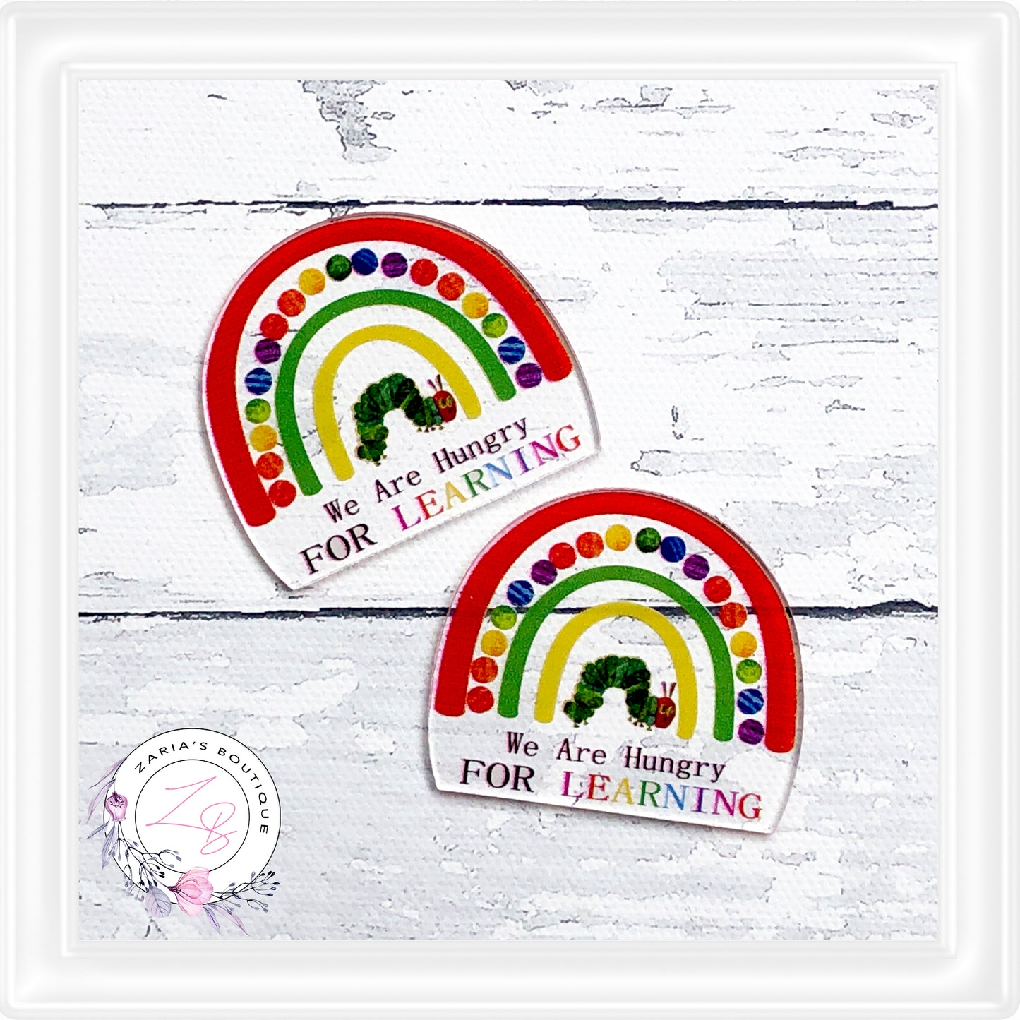 • Hungry For Learning • Transparent Acrylic Flatback Craft Embellishments • Set of 2 •