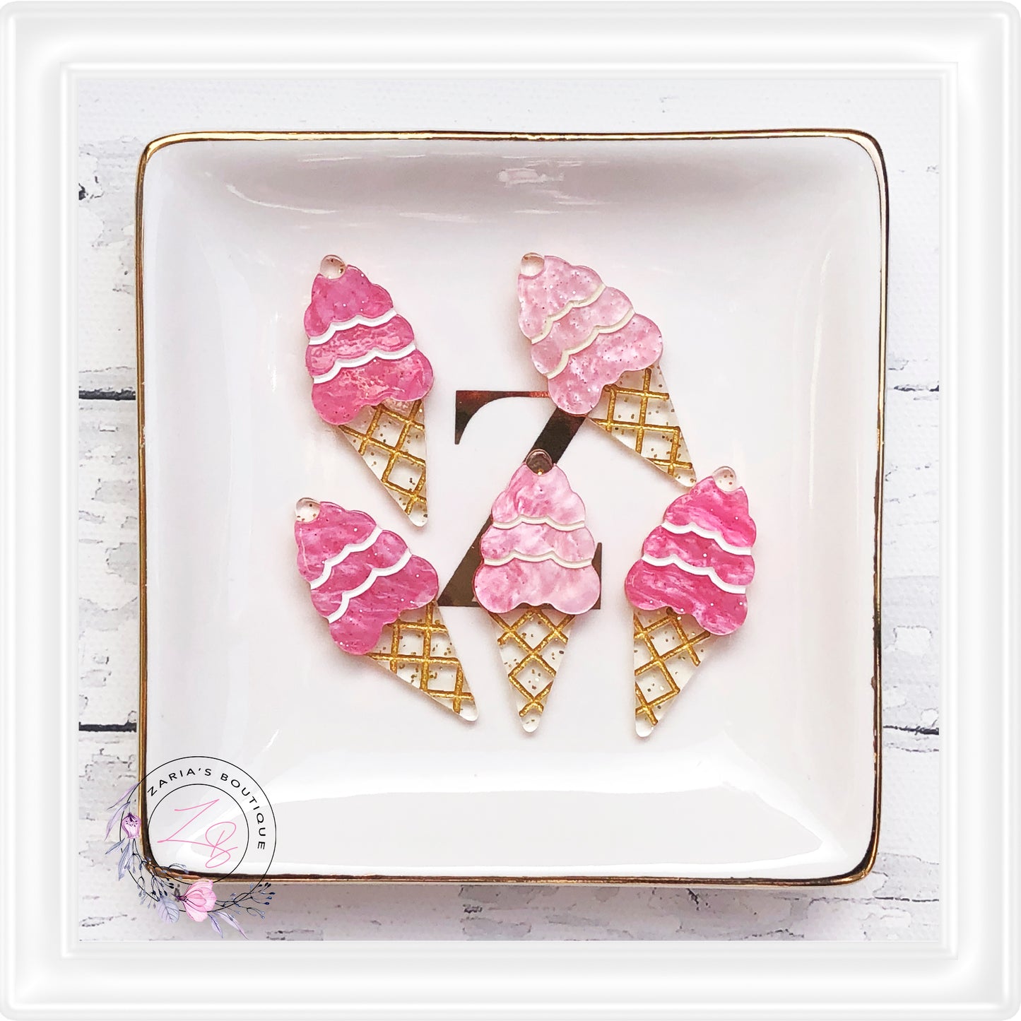 • Waffle Ice Cream Cones • Deluxe Acrylic Flat Back Craft Embellishments • Set of 2 •