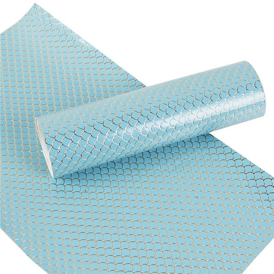 Embossed Mermaid Scales ~ Pastel Blue Gold ~ Faux Leather Sheets