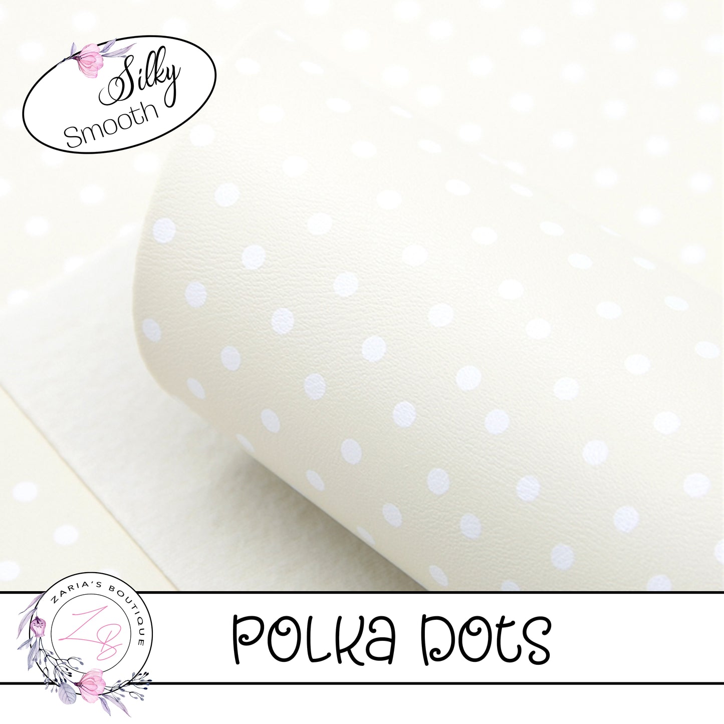 ⋅ Ivory & White Polka Dots ⋅ Smooth Vegan Faux Leather