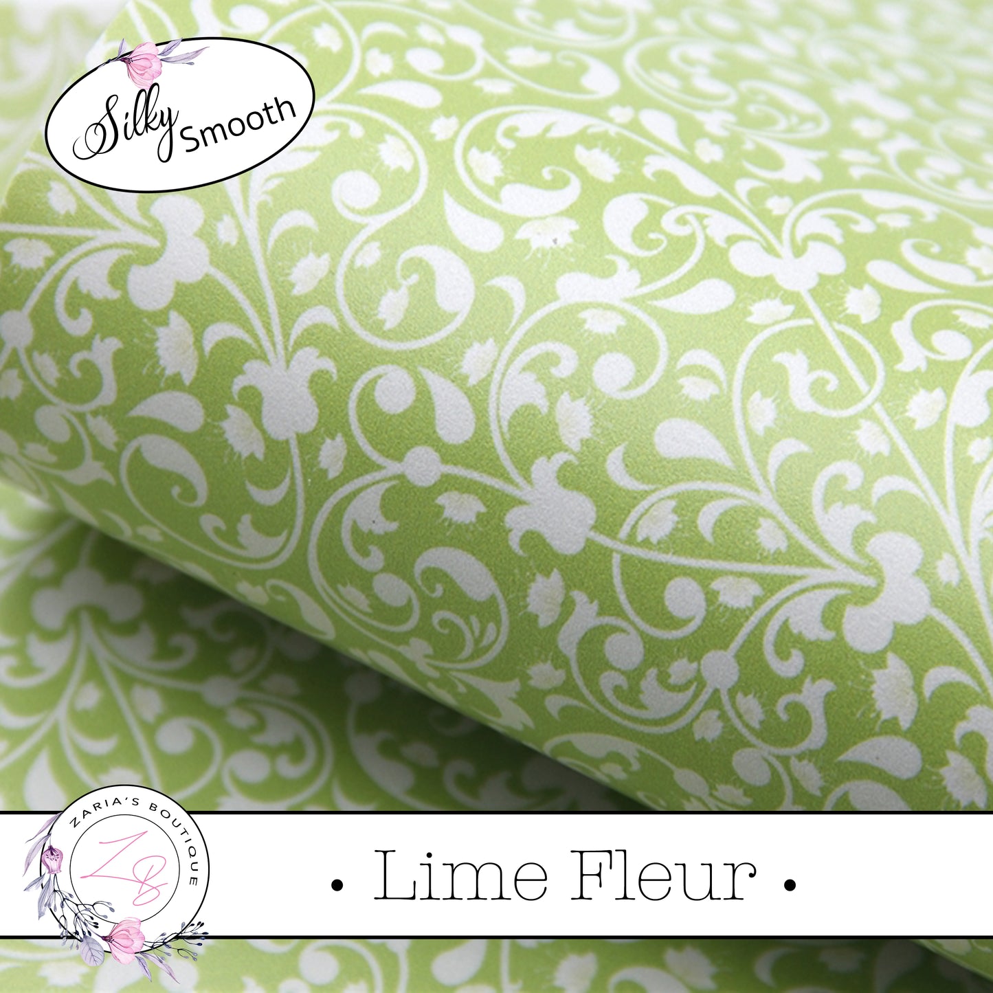 SALE ⋅ Lime Fleur ⋅ Green & White Floral ⋅ Silky Smooth Vegan Faux Leather ⋅