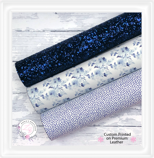 ⋅ Dusty Blue Rose Floral ⋅ Custom Printed Premium Vegan Faux Leather ⋅