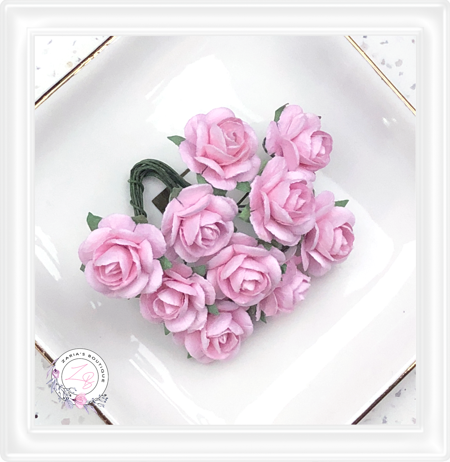 ⋅ Authentic Mulberry Paper Flowers ⋅ 15mm Pink Roses ⋅ 10 pieces