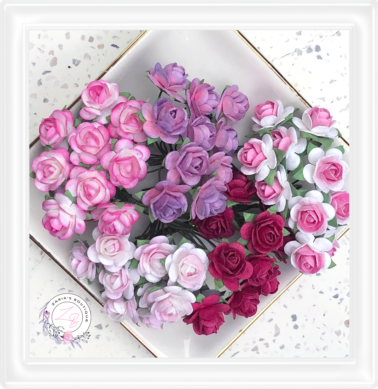 ⋅ Authentic Mulberry Paper Flowers ⋅ 10mm Mixed Pink Roses ⋅ 10 pieces
