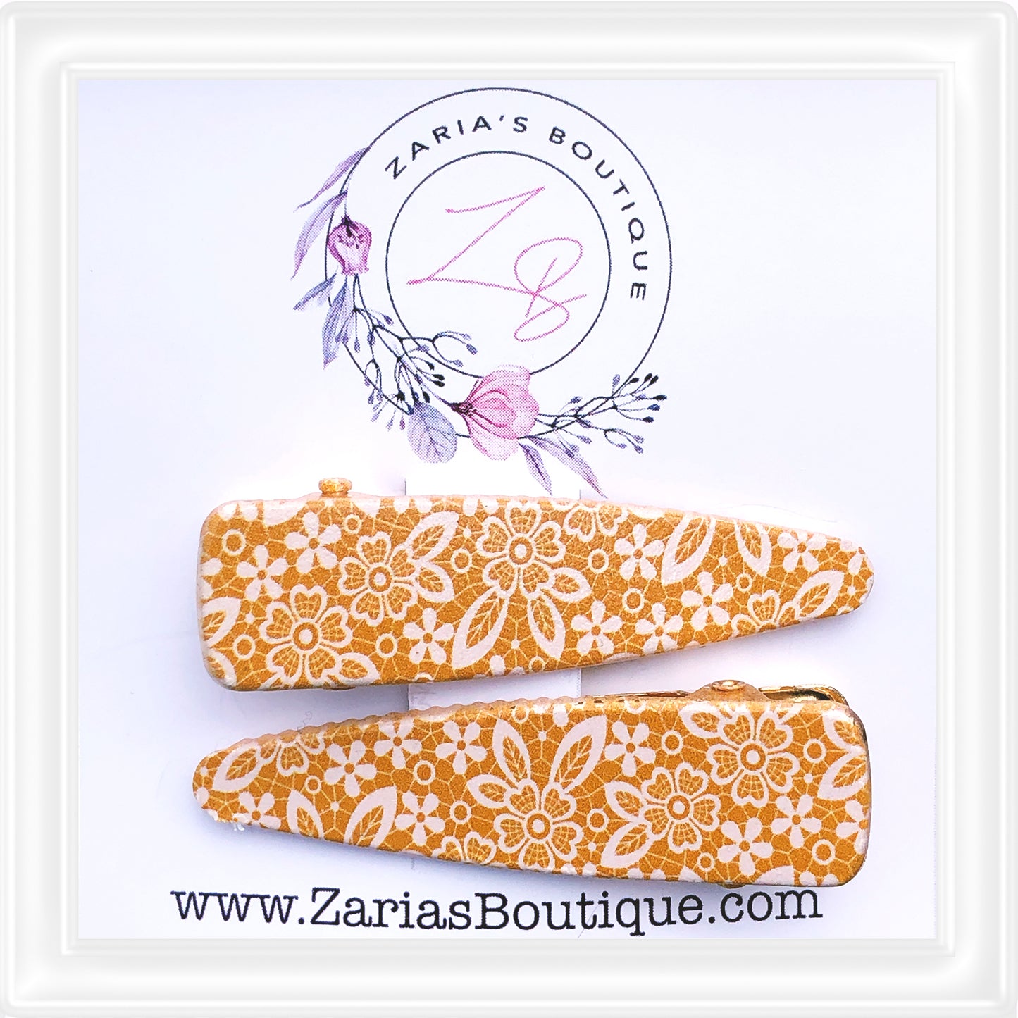 ⋅ EXCLUSIVE ⋅ Mustard Floral⋅ Gold ⋅ Premium Hair Clips ⋅