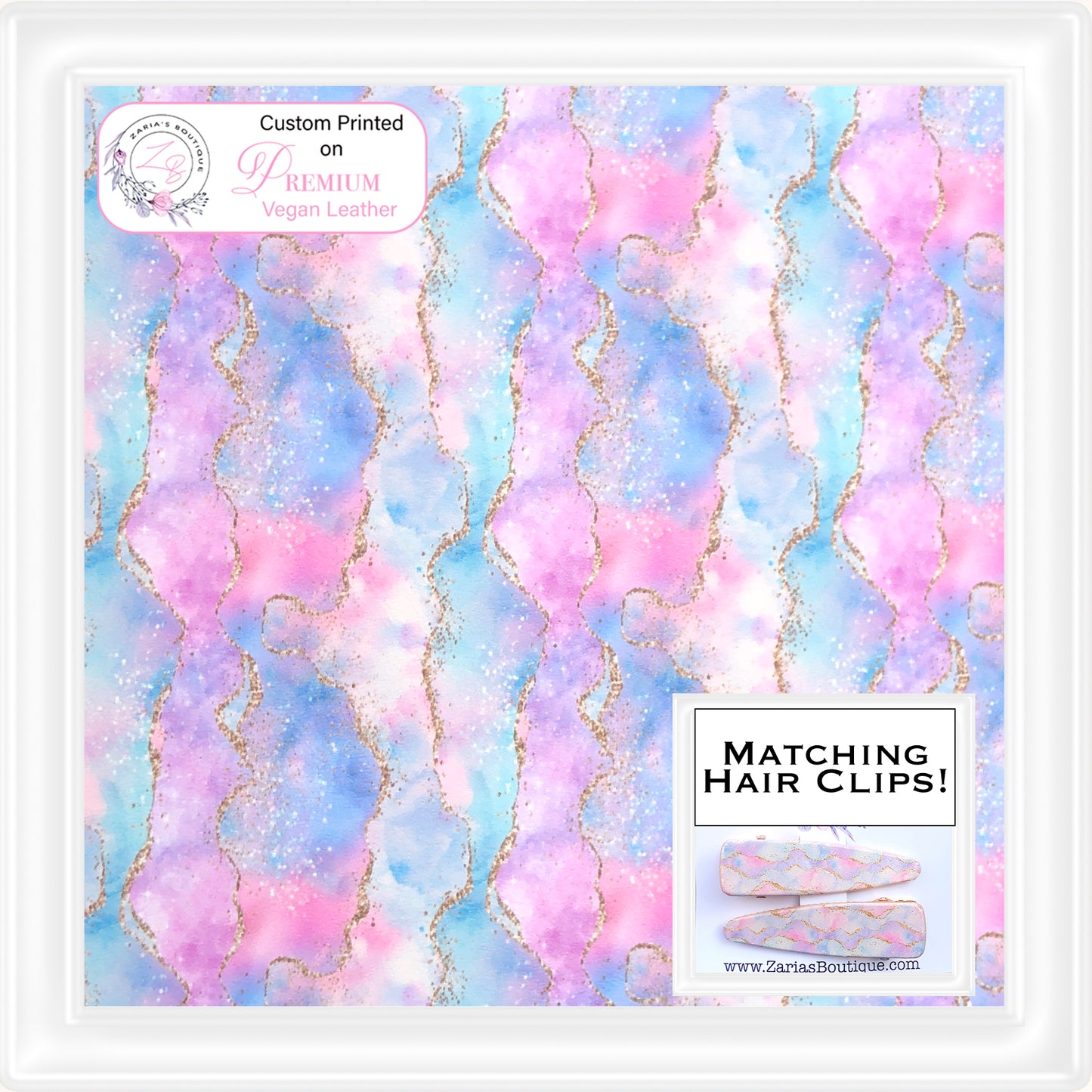 ⋅ Pastel Agate ⋅ Custom Printed Vegan Faux Leather & Hair Clips ⋅