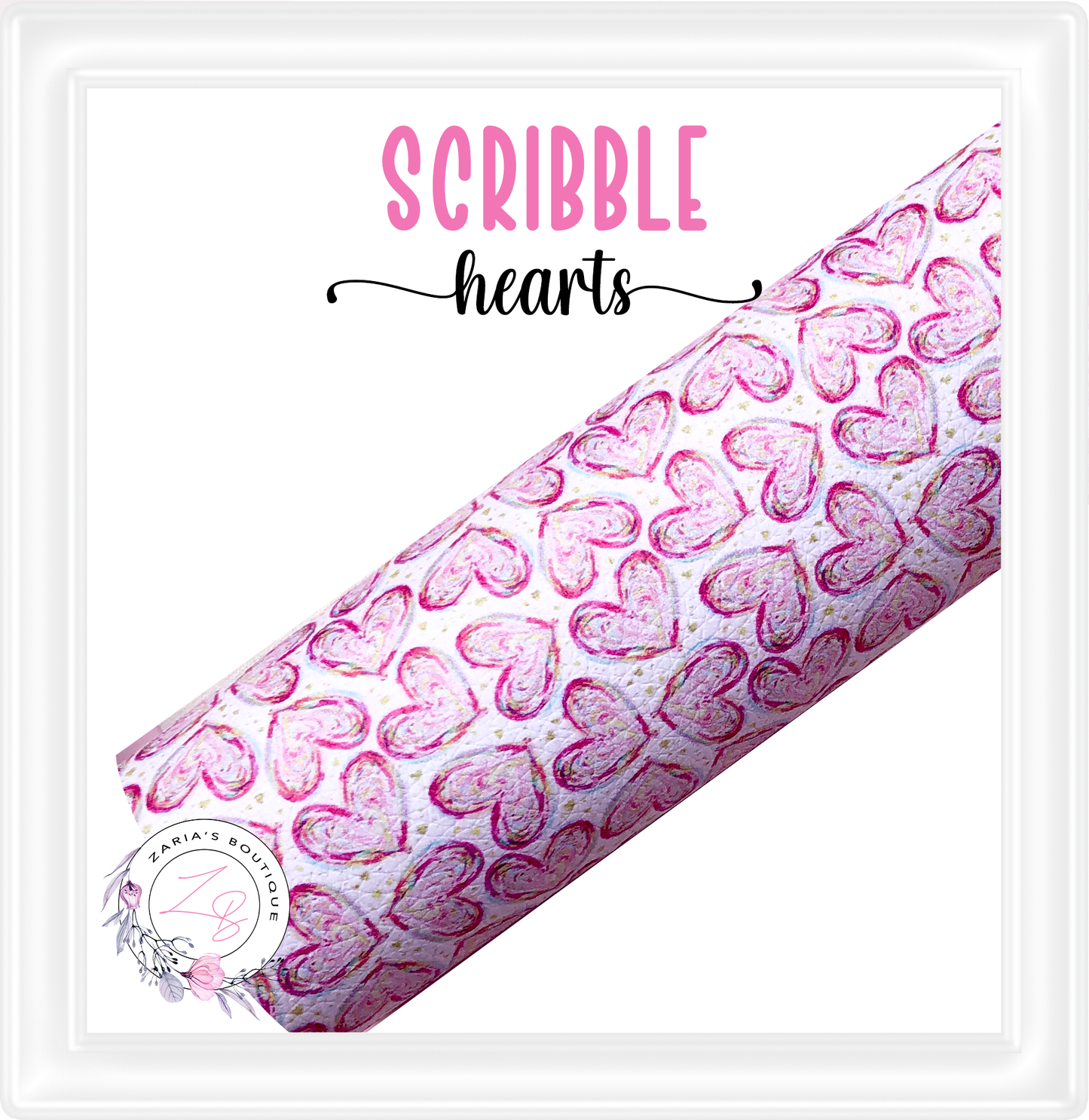 ⋅ Scribble Hearts⋅ Pink Vegan Faux Leather ⋅ 0.90mm