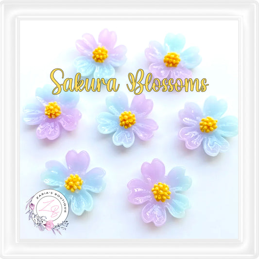 â‹… SAKURA FLOWERS â‹… Flatback Resin Embellishments â‹… 5 Colours â‹…