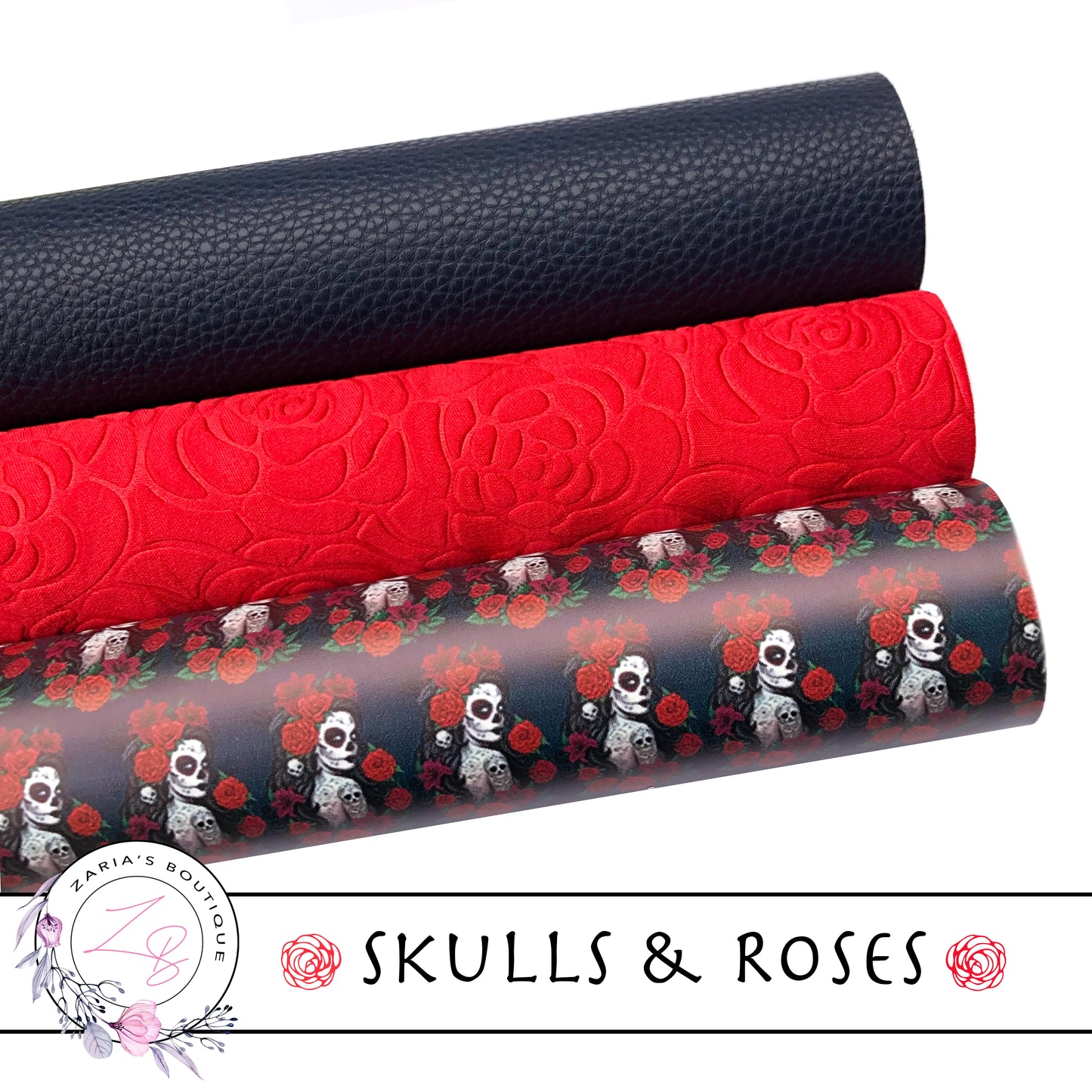 ⋅ Skulls & Roses ⋅ Vegan Faux Leather ⋅ Single Sheets or 3 Piece Set