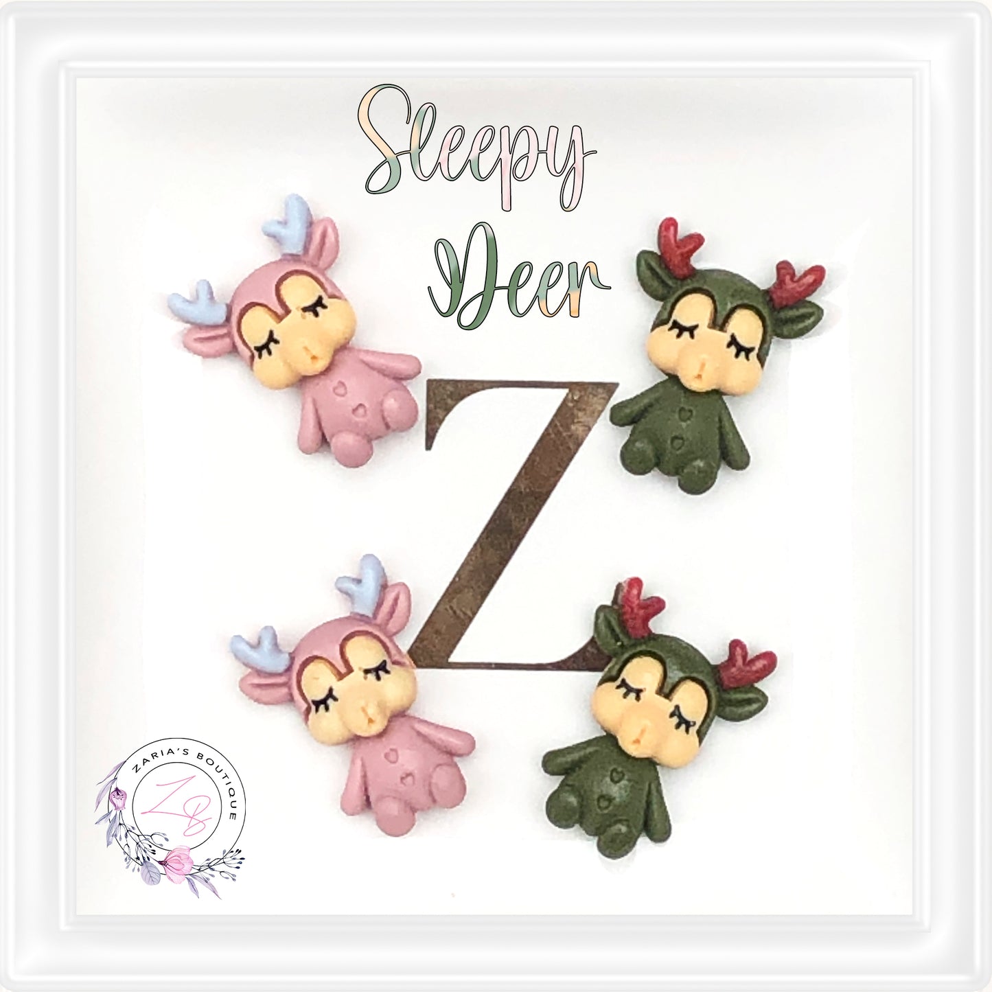 ⋅ Sleepy Deer ⋅ Christmas Embellishments ⋅ Flatback Resins ⋅ 2 Colours ⋅ Per Pair ⋅