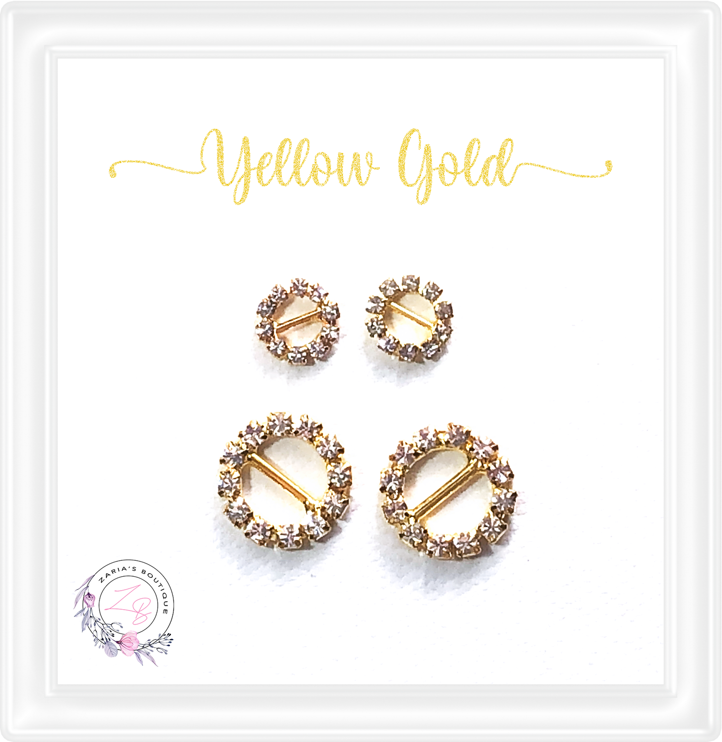 ⋅ Gold Crystal Round Slider Buckle Embellishment ⋅ 2 sizes ⋅