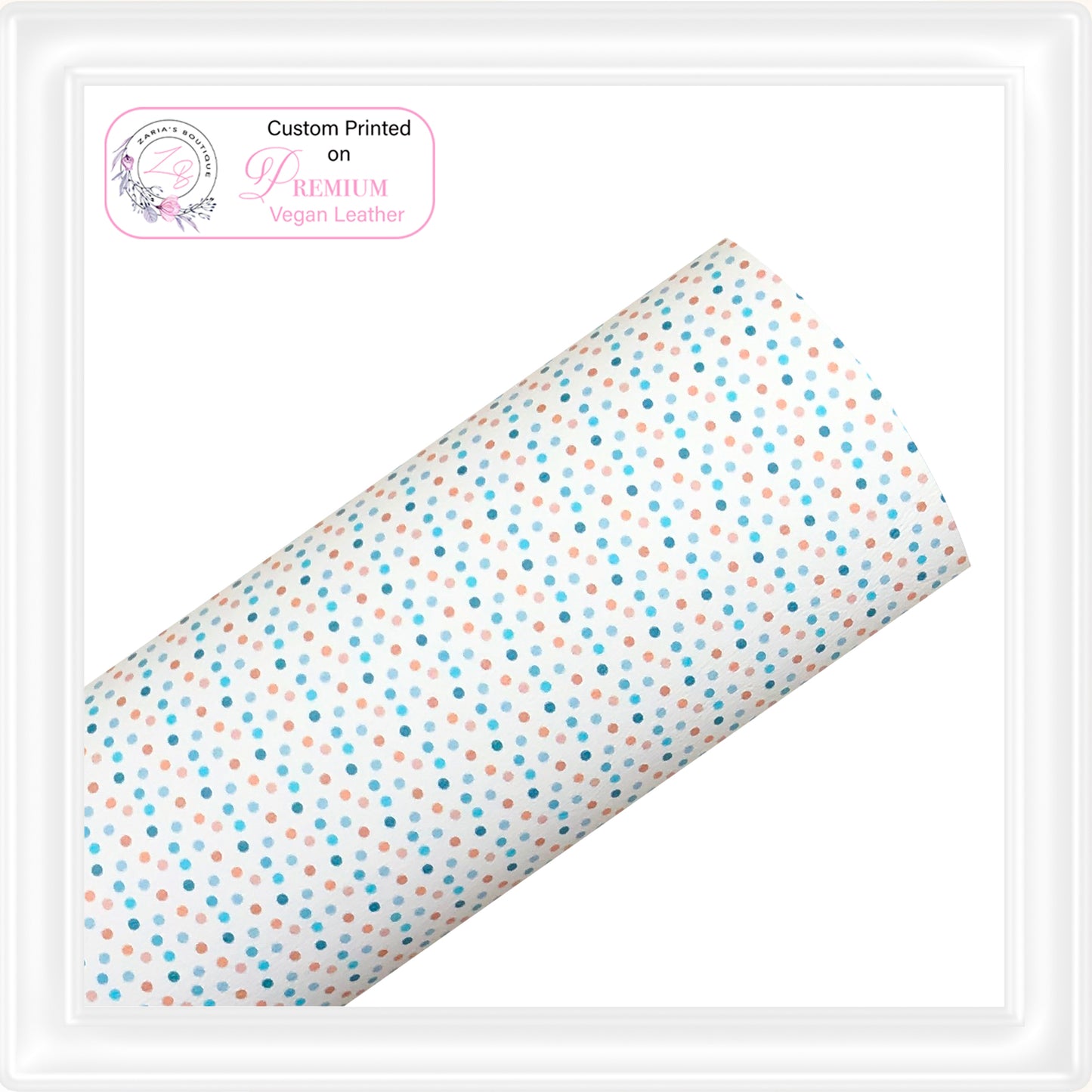 ⋅ Blue & Tan Confetti Dots ⋅ Custom Printed Vegan Faux Leather ⋅