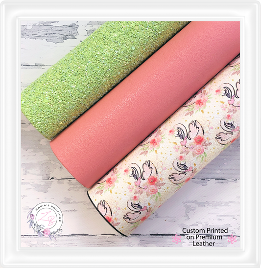 ⋅ Floral Peach Swans ⋅ Premium Vegan Faux Leather