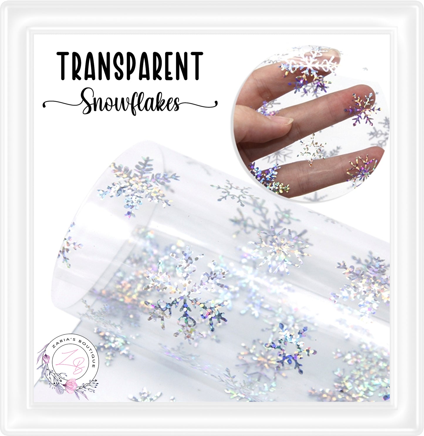 ⋅ Crystal Holographic Snowflakes ⋅ Clear Transparent & Silver