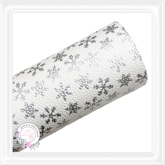 Silver Foil Snowflakes ~ Blue Vegan Faux Leather Fabric Sheets
