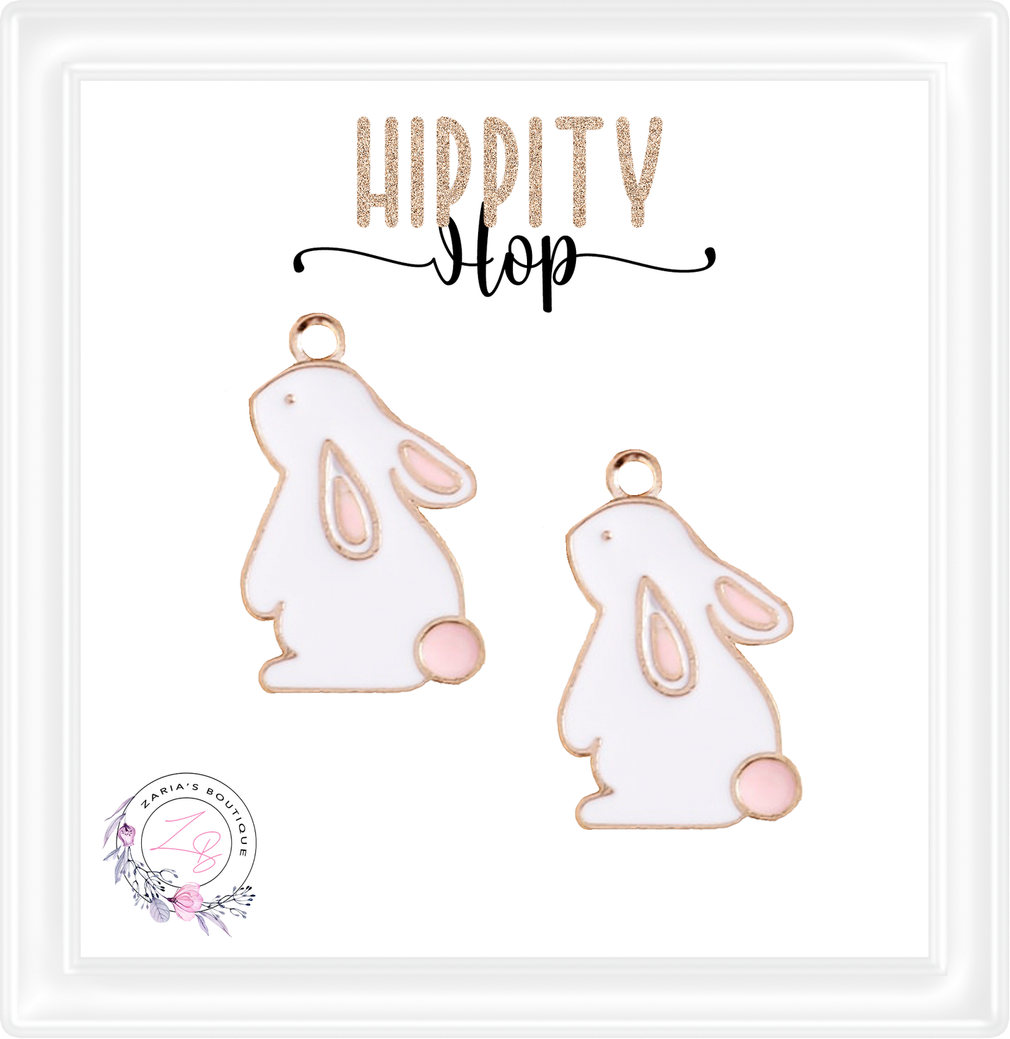 ⋅ Hippity Hop ⋅ Bunny Rabbit Enamel Charm Embellishments ⋅ 2 pieces