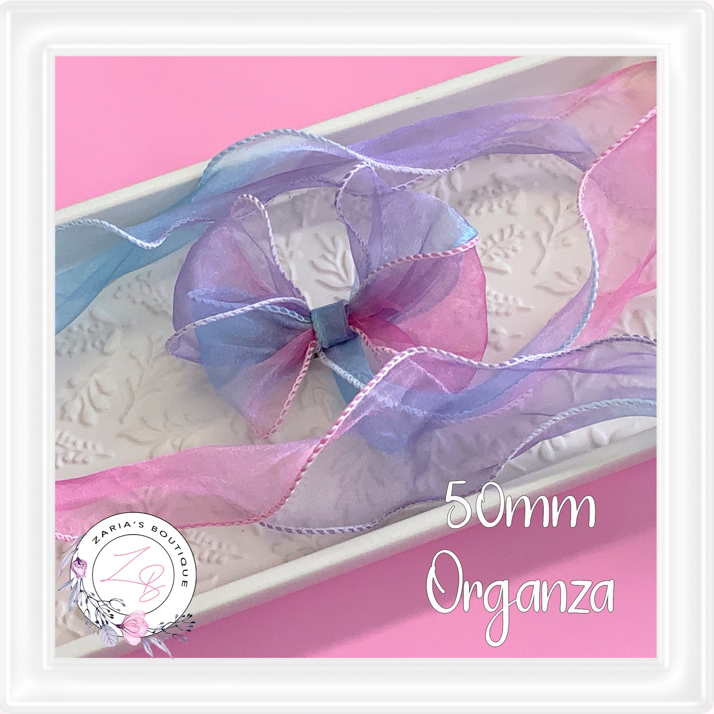 ⋅ 50mm Organza Ribbon ⋅ Pink Purple Blue ⋅ 5 Yards