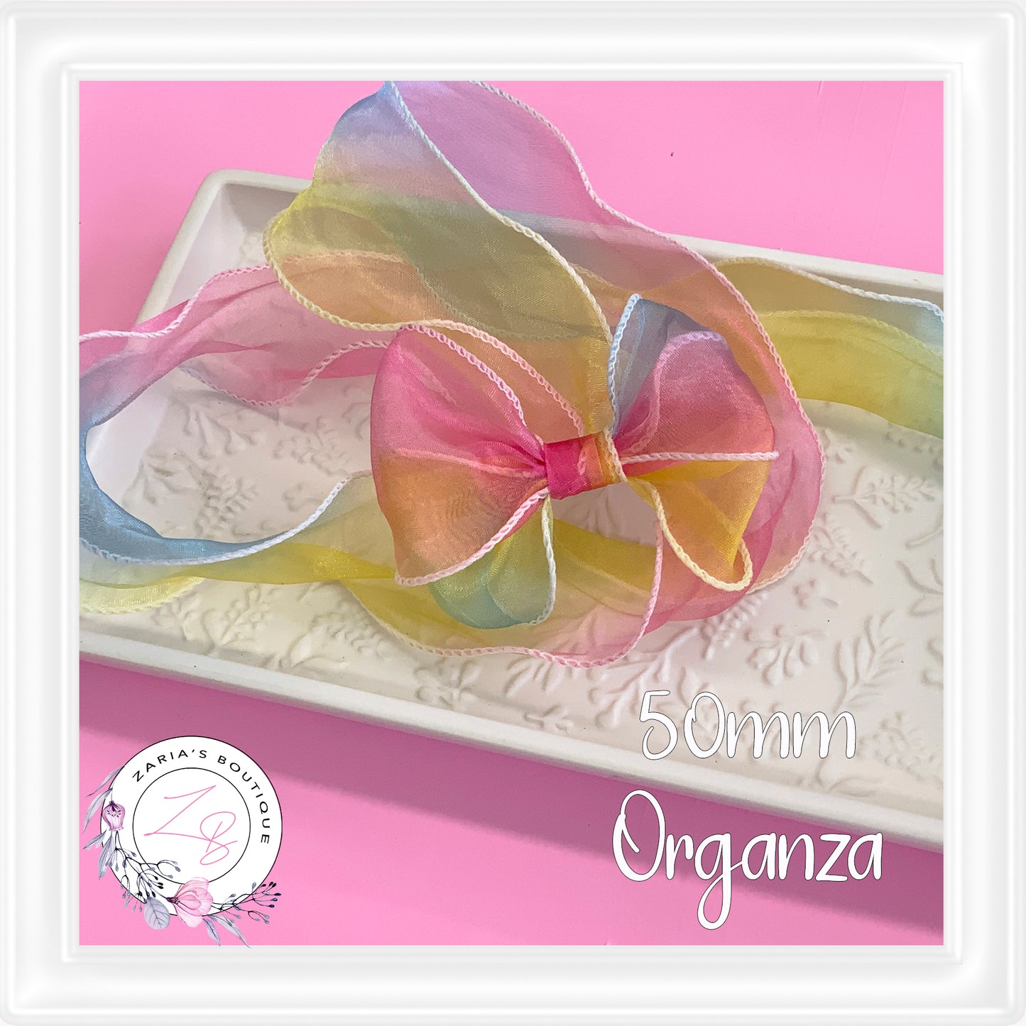 ⋅ 50mm Organza Ribbon ⋅ Rainbow ⋅ 5 Yards