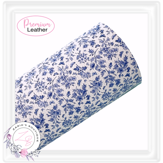 ⋅ Blue Toile Floral  ⋅ Premium Vegan Faux Leather ⋅
