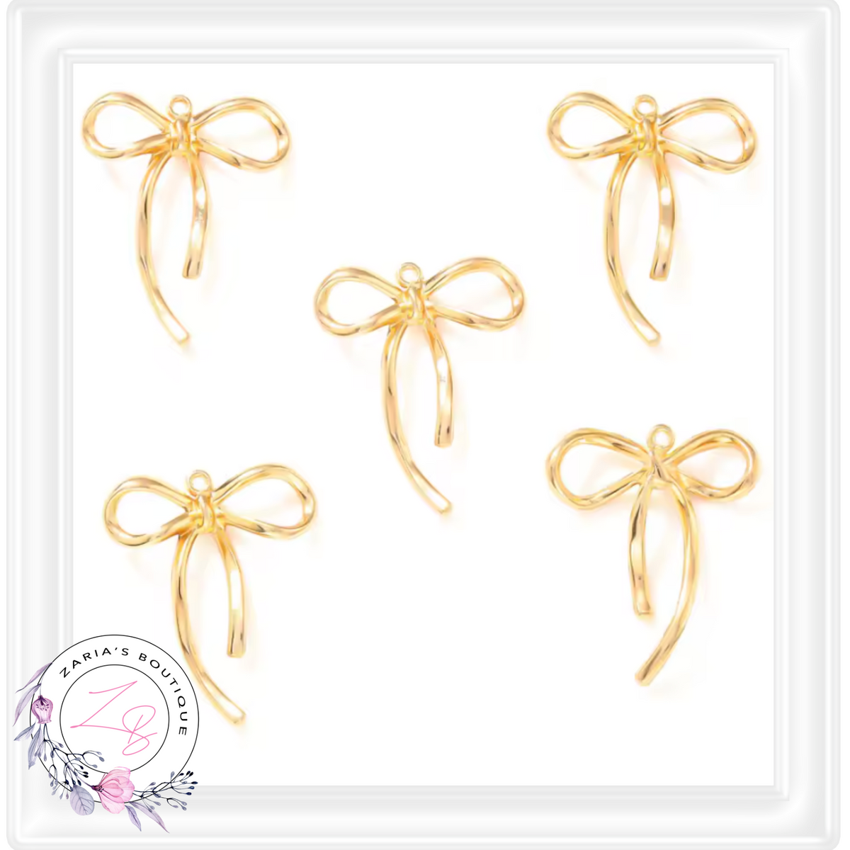 ⋅ Gold Ribbon Bows ⋅ Jewellery Earring Charms Craft Embellishments ⋅ Per Pair ⋅