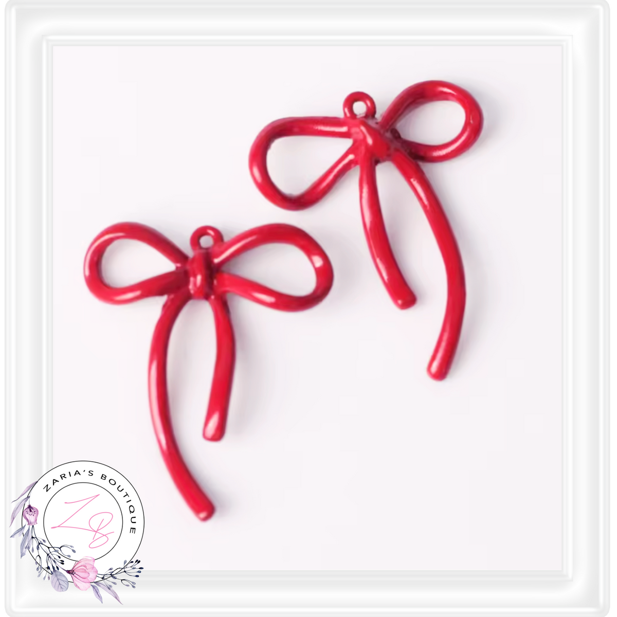 ⋅ Red Ribbon Bows ⋅ Jewellery Earring Charms Craft Embellishments ⋅ Per Pair ⋅