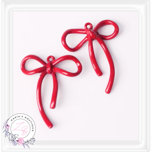 ⋅ Red Ribbon Bows ⋅ Jewellery Earring Charms Craft Embellishments ⋅ Per Pair ⋅