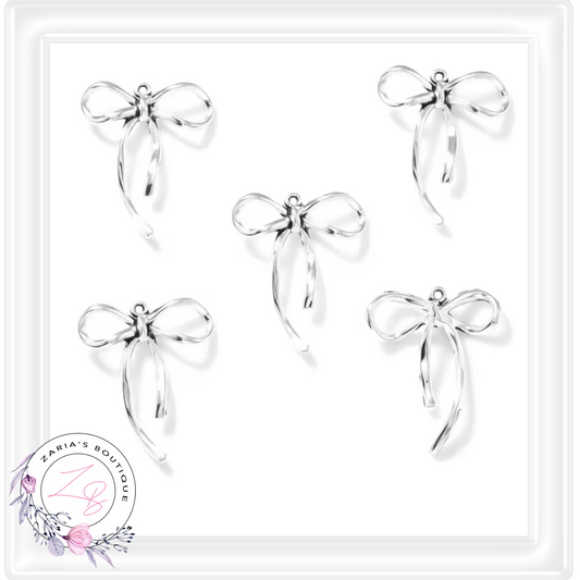 ⋅ Silver Ribbon Bows ⋅ Jewellery Earring Charms Craft Embellishments ⋅ Per Pair ⋅