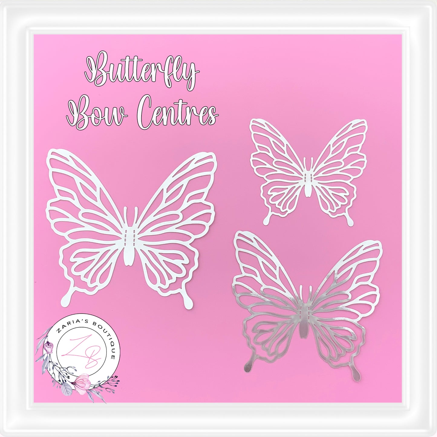 ⋅ Metallic Butterflies ⋅ Silver ⋅ 3D Bow Embellishment ⋅ Pack of 12 ⋅