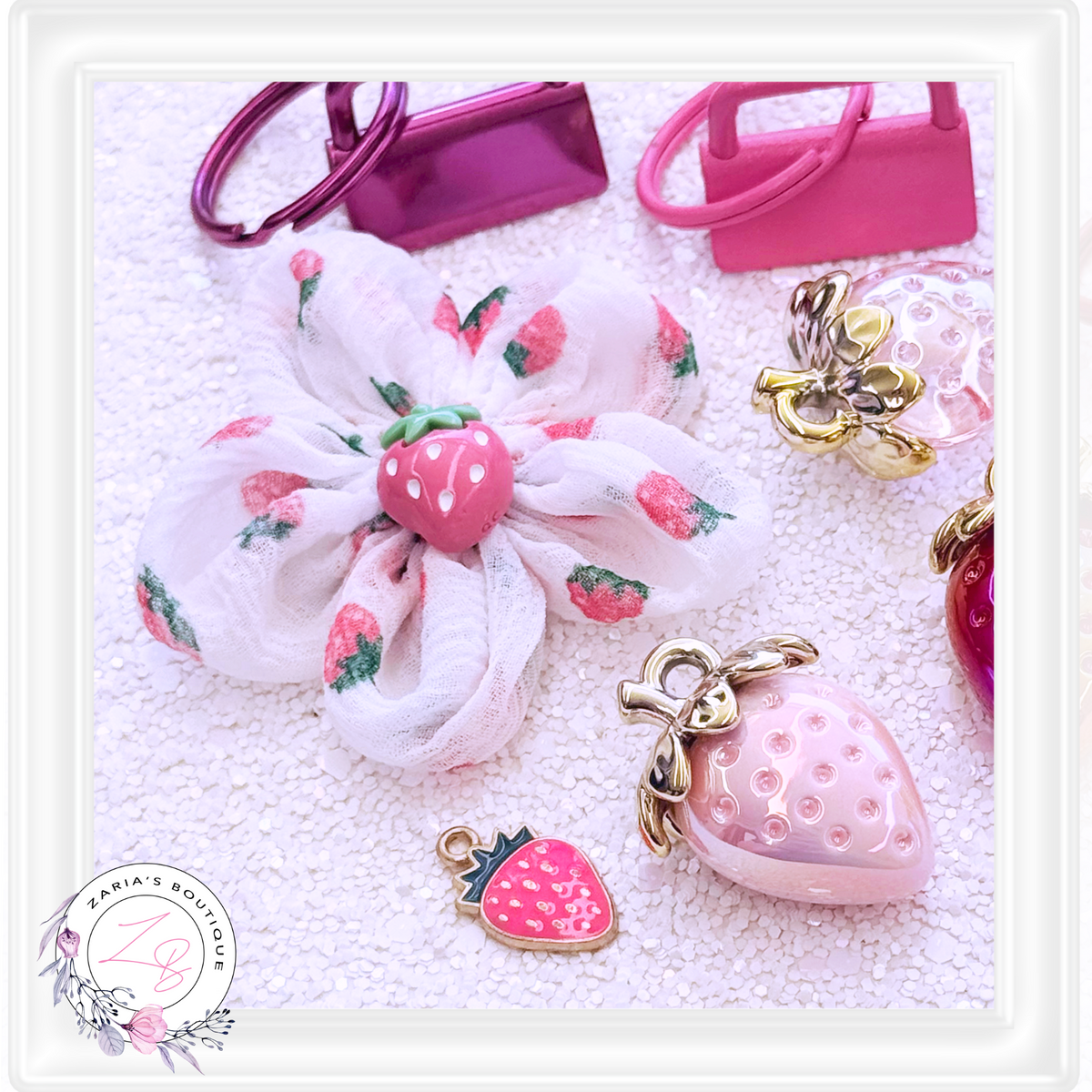 ⋅ Pink Strawberry Chiffon Flowers ⋅ Hair Accessory Embellishments ⋅