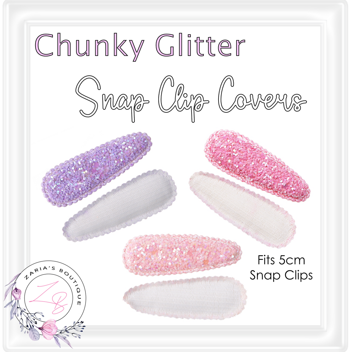 ⋅ Glitter Snap Clip Covers ⋅  3 Colours ⋅ Per Pair ⋅