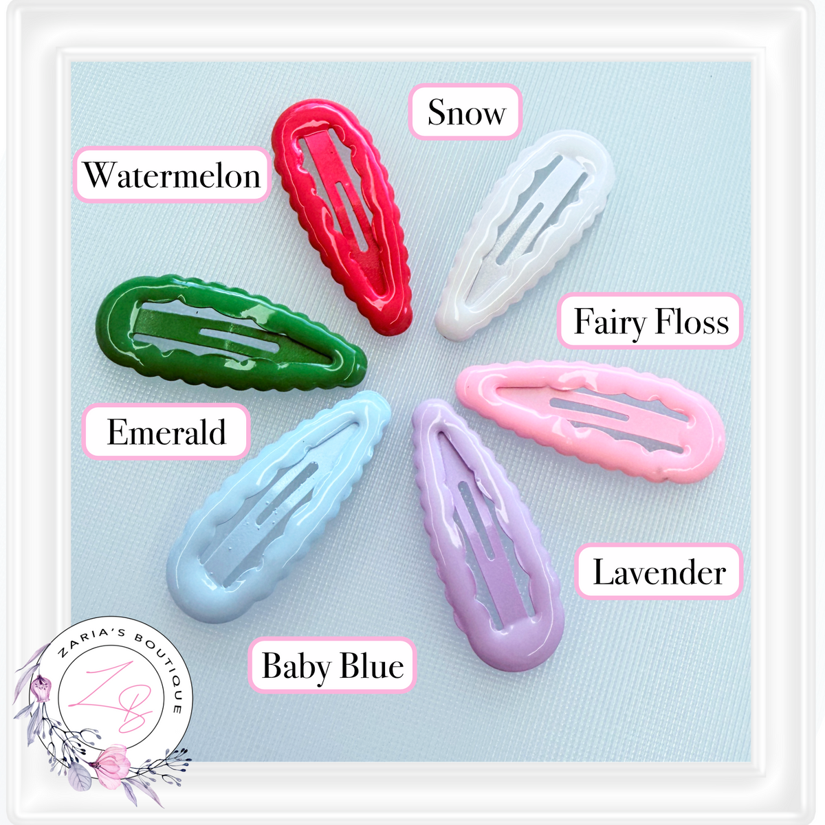 ⋅ Frilly SNAP HAIR CLIPS ⋅ 5 cm  ⋅  6 colours  ⋅