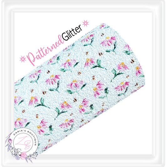⋅ PATTERNED CHUNKY GLITTER ⋅ Pink Daisy Floral ⋅