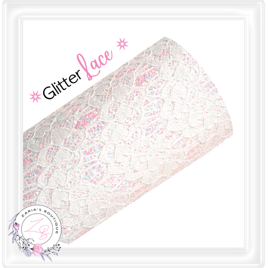 ⋅ GLITTER LACE ⋅ White AB Faux Leather Craft Fabric