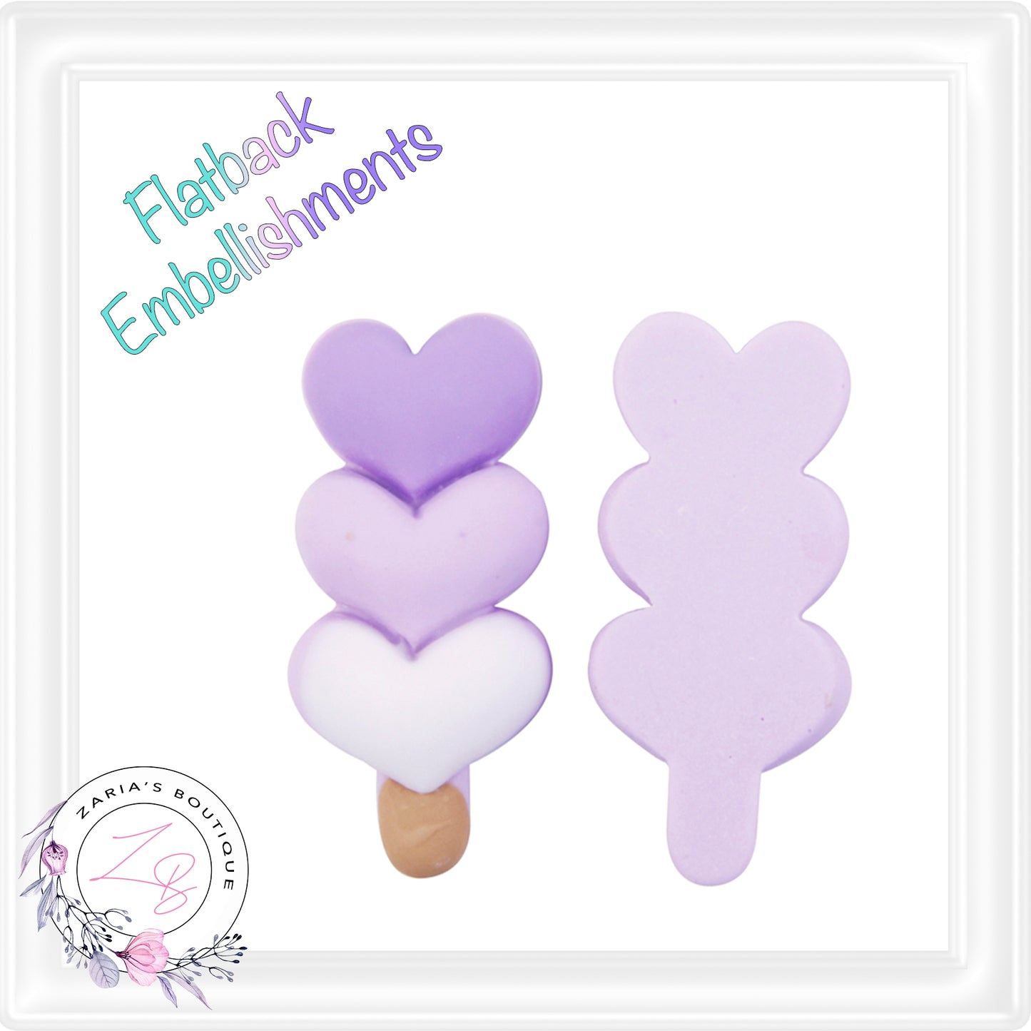 • Heart Popsicles • Flat Back Cabochon Resin Craft Embellishments • Set of 2 •