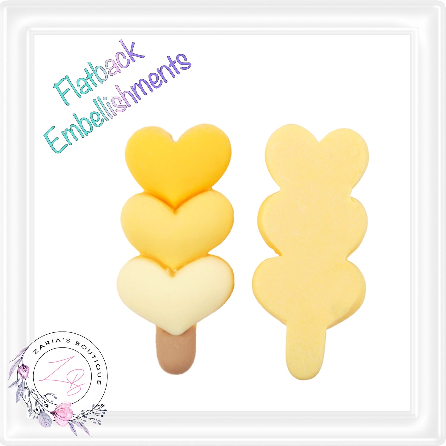 • Heart Popsicles • Flat Back Cabochon Resin Craft Embellishments • Set of 2 •