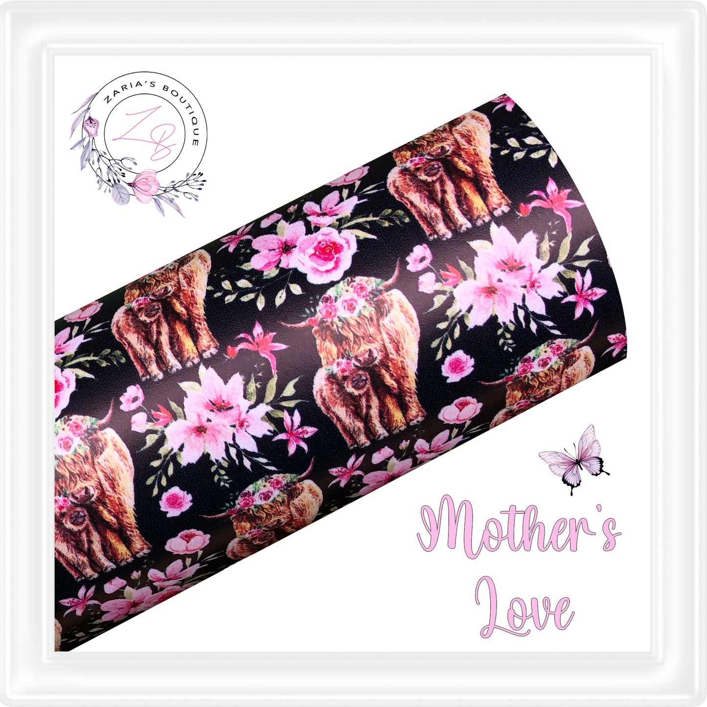 SALE • Mother's Love • Highland Cow & Calf •  Smooth Faux Leather  •
