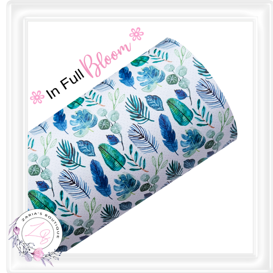 ⋅ Blue Boho Feathers & Leaves ⋅ Printed Smooth Leatherette ⋅