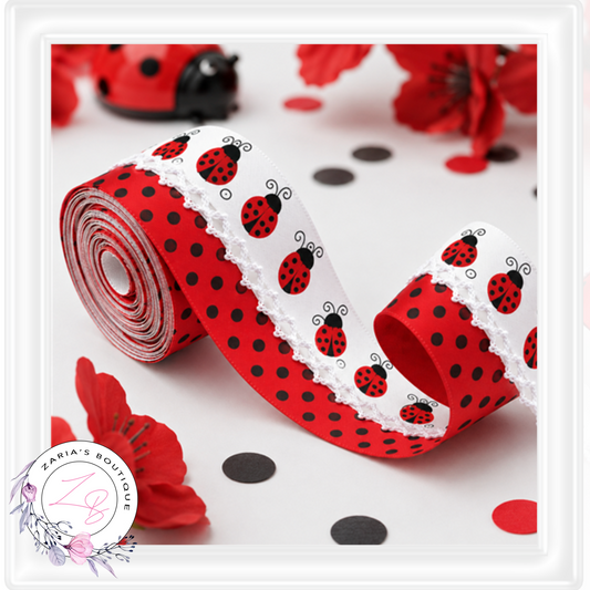 ⋅ RIBBON ⋅ 32mm Satin Scallop Stitch ⋅ Ladybug Spots ⋅ 1 Yard 90cm ⋅