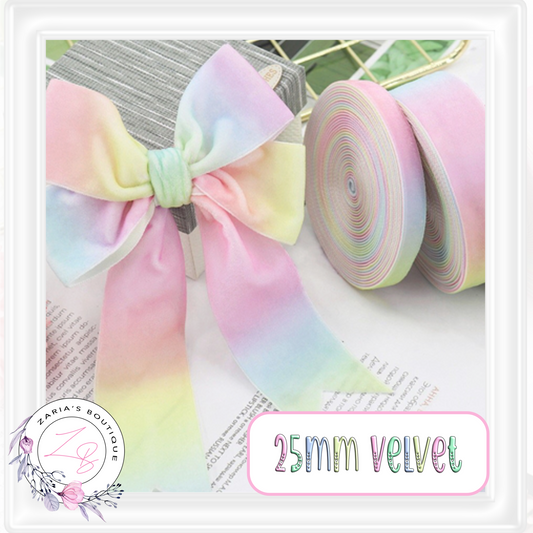 ⋅ RIBBON ⋅ 25mm Velvet ⋅ Pastel Rainbow ⋅ 5 Metres ⋅