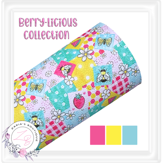 ⋅ Patchwork Berries & Bees ⋅ Litchi Grain Printed Leatherette ⋅