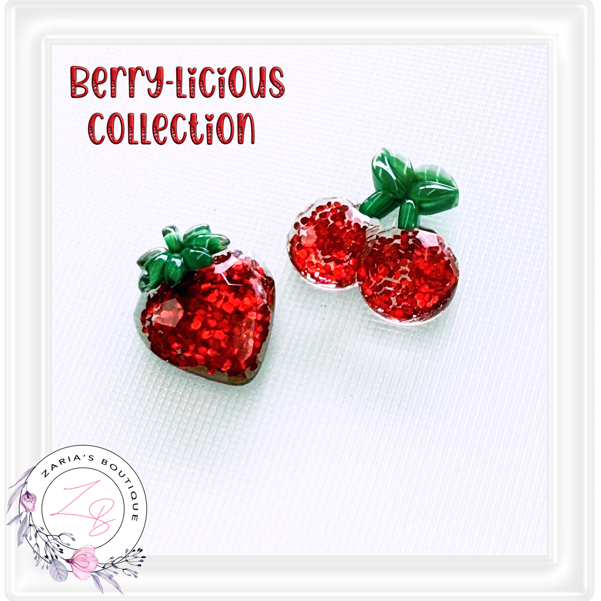 ⋅ Pink Cherry Acrylic Flatbacks ⋅ Resin Craft Embellishments ⋅ Per Pair ⋅