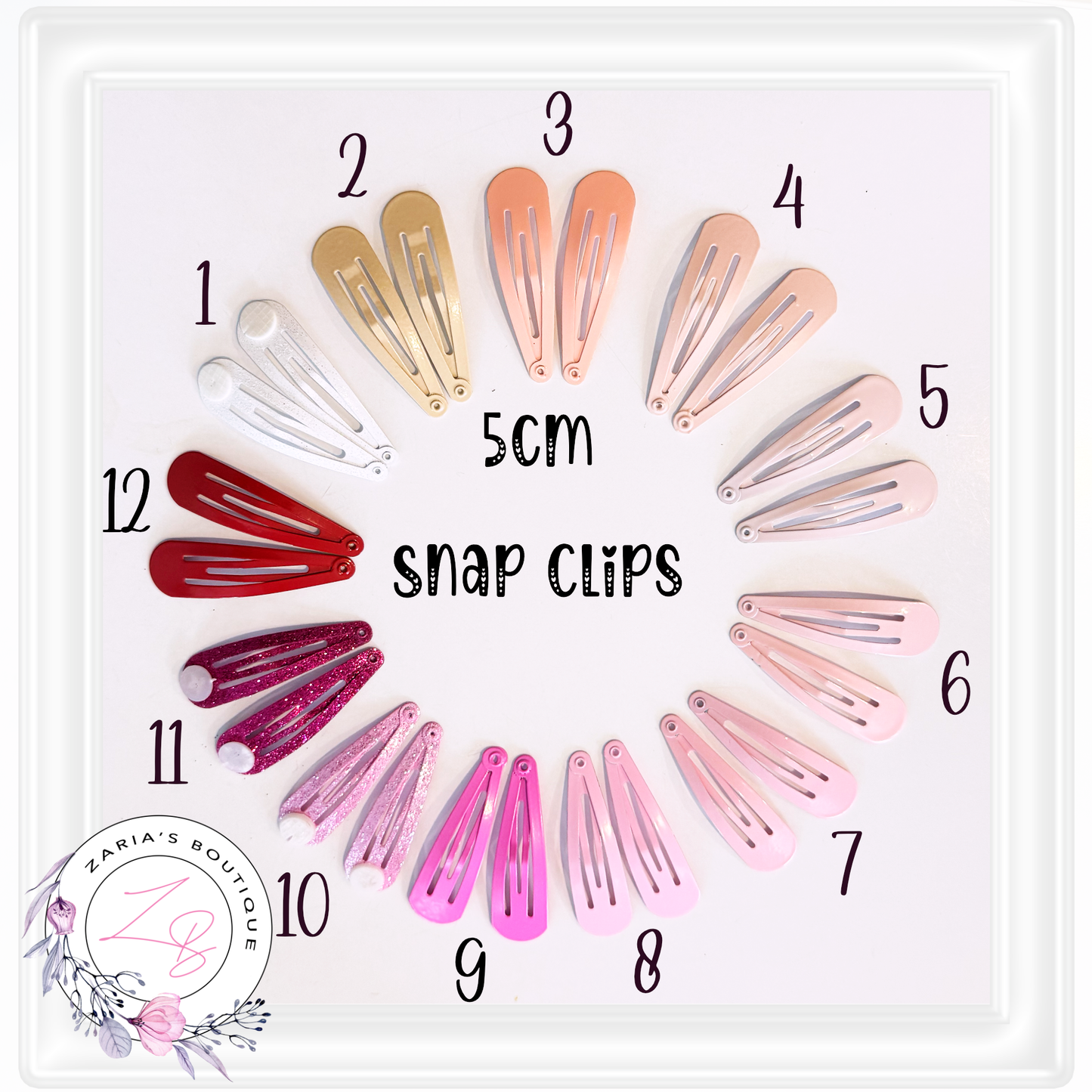 Snap Hair Clips ~ 5 cm  ~  12 colours
